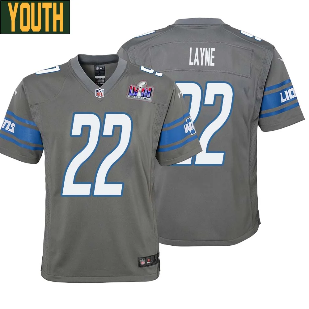 Bobby Layne No 22 Youths Custom Gray Detroit Lions Alternate Super Bowl LVIII Game Jersey