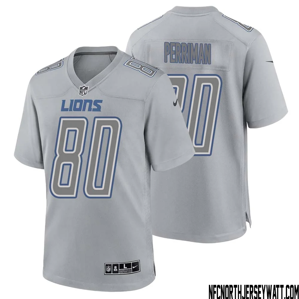 Brett Perriman No 80 Men Gray Detroit Lions Atmosphere Fashion Game Jersey 1