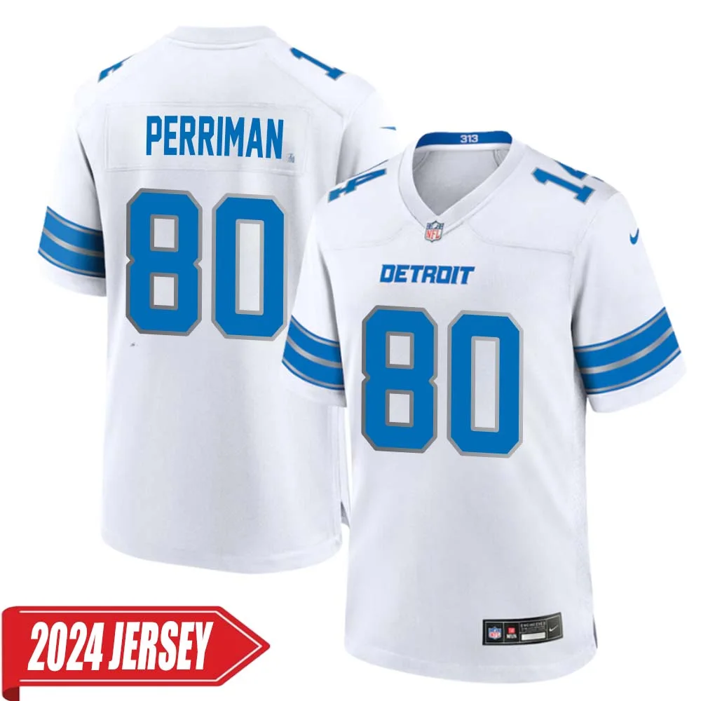 Brett Perriman No 80 Men s Detroit Lions Away Game 2024 Jersey White