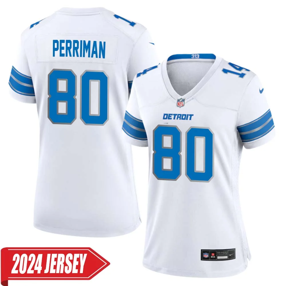 Brett Perriman No 80 Woman s Detroit Lions Away Game 2024 Jersey White