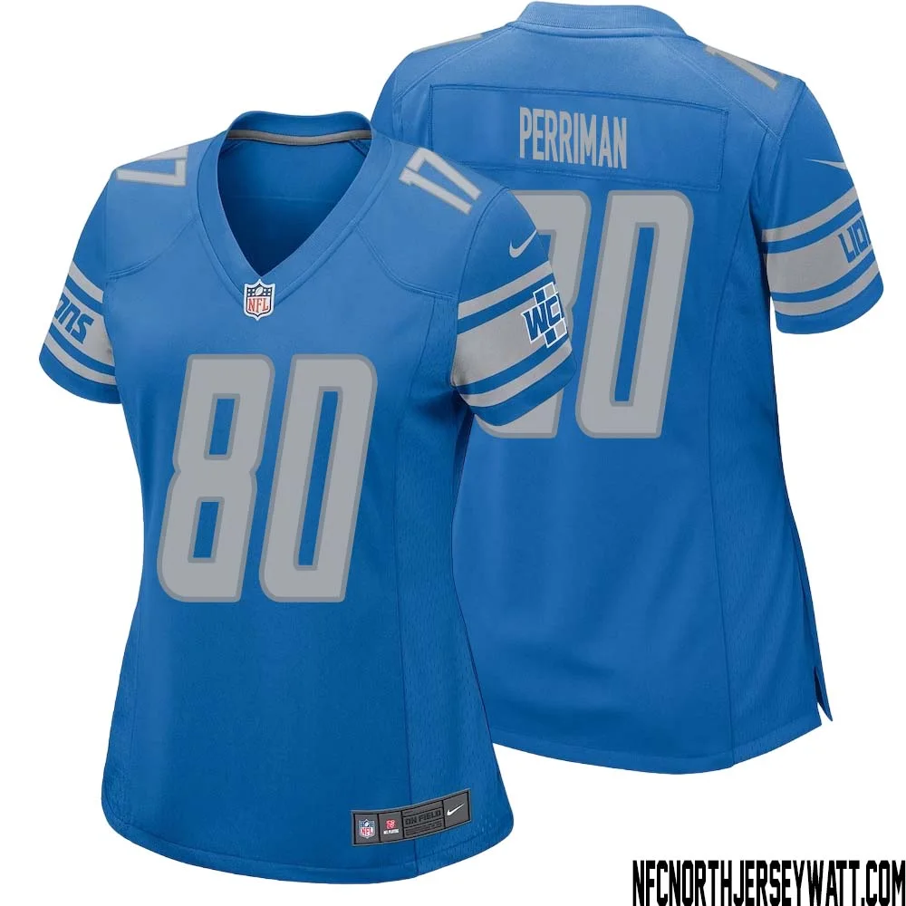 Brett Perriman No 80 Women Blue Detroit Lions Player Home Game Jersey 1