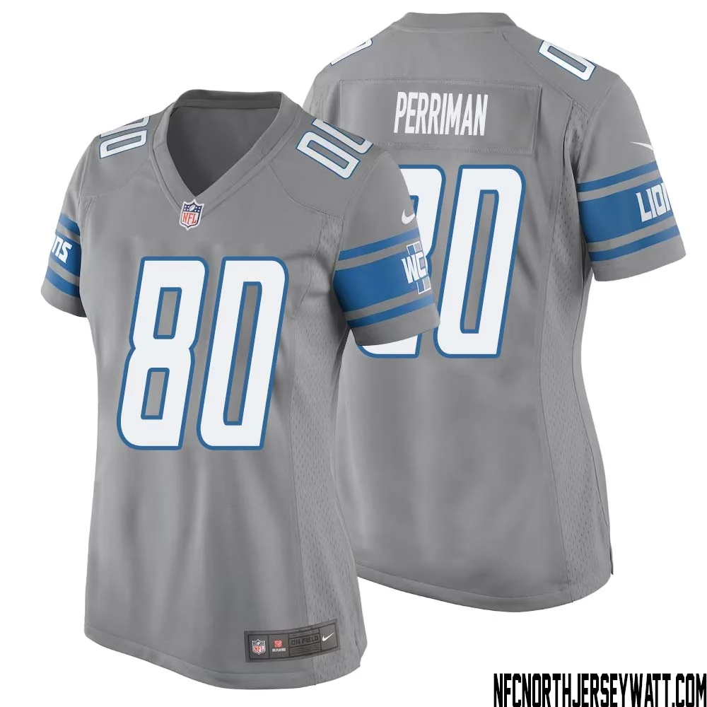 Brett Perriman No 80 Women Gray Detroit Lions Player Alternate Game Jersey