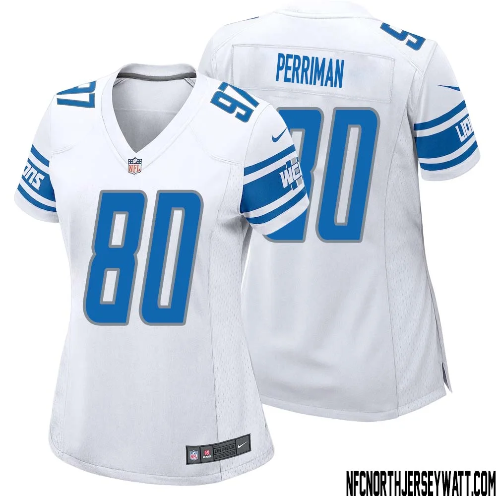 Brett Perriman No 80 Women White Detroit Lions Player Away Game Jersey