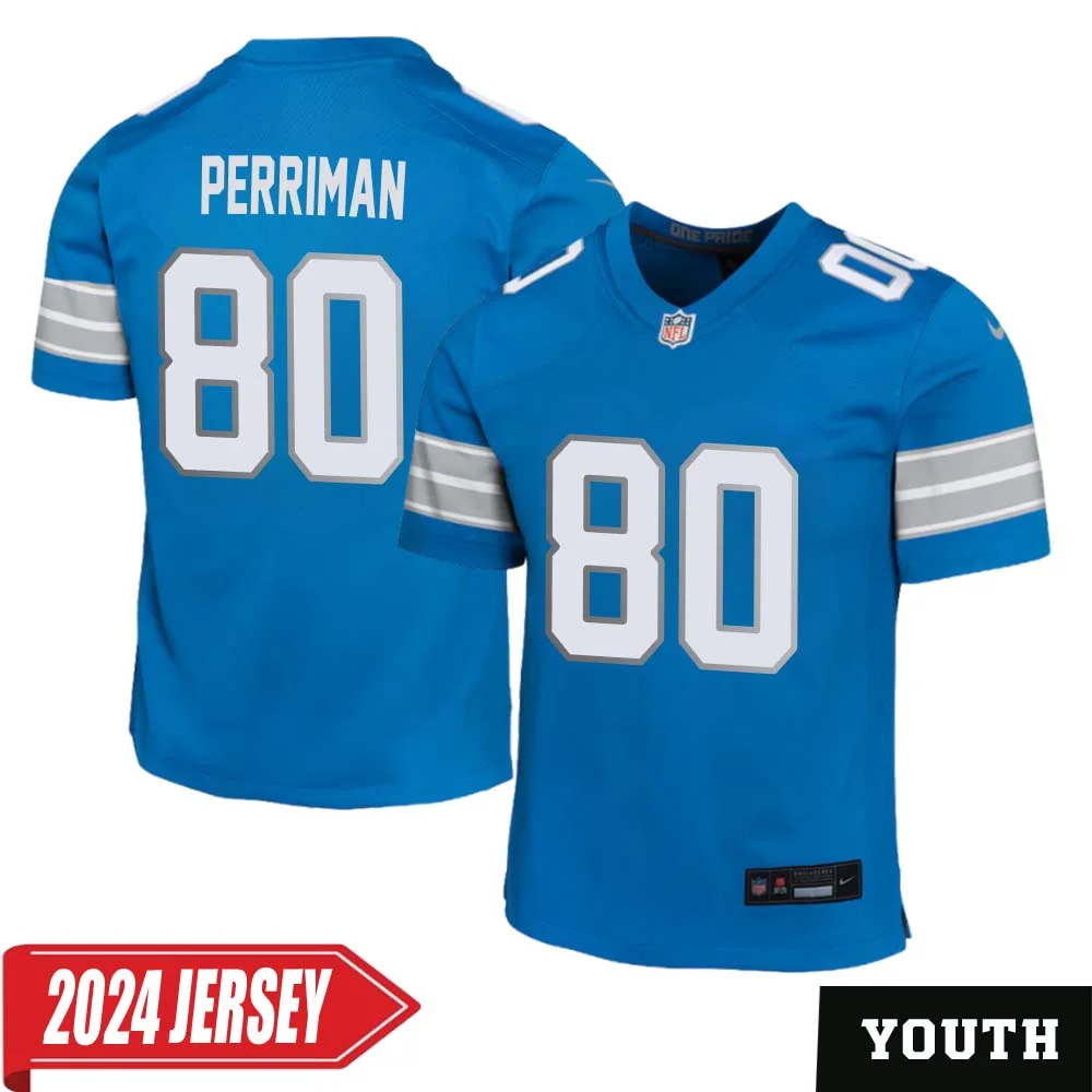 Brett Perriman No 80 Youth s Detroit Lions Home Game 2024 Jersey Blue