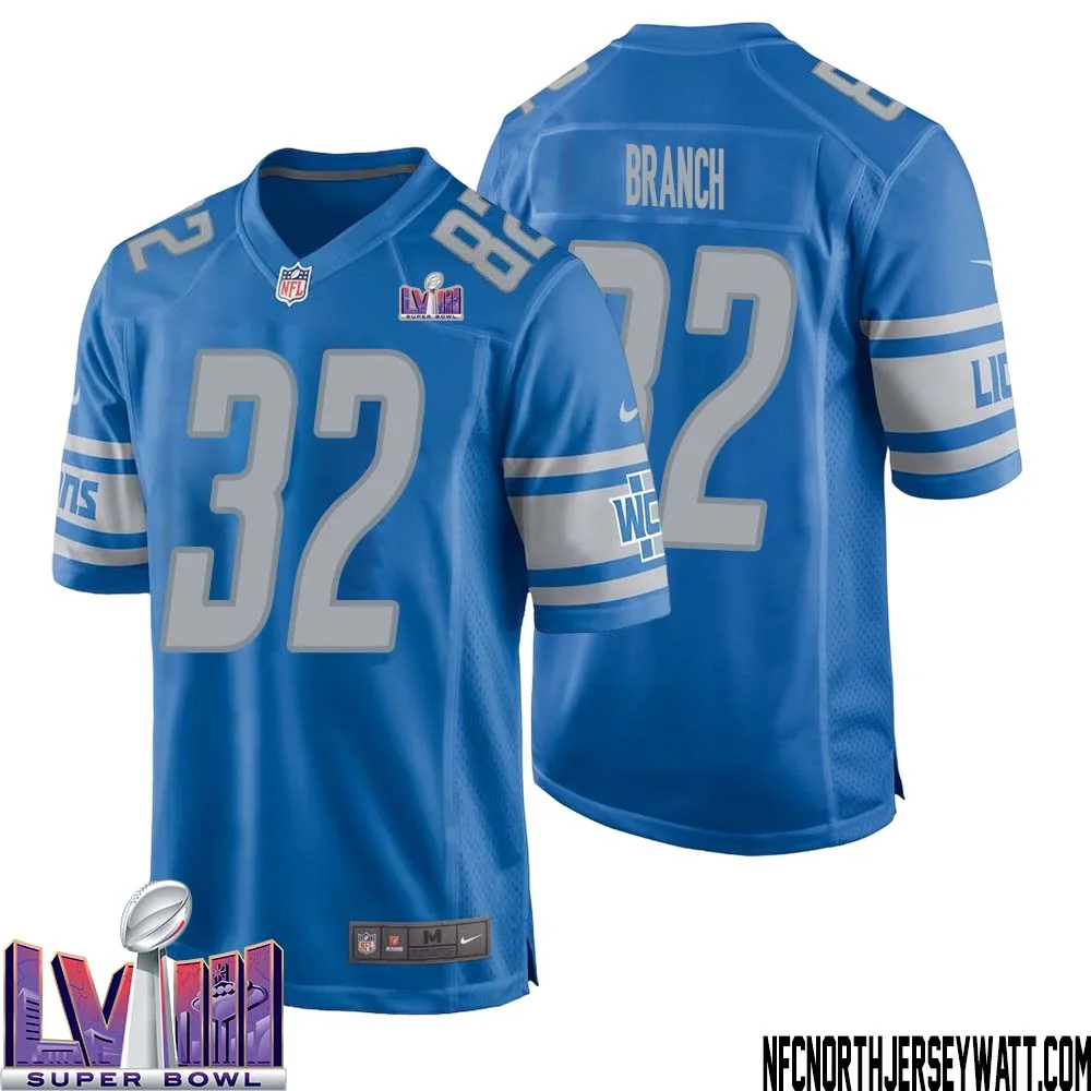 Brian Branch No 32 Men Blue Detroit Lions Player Super Bowl LVIII Home Game Jersey 1