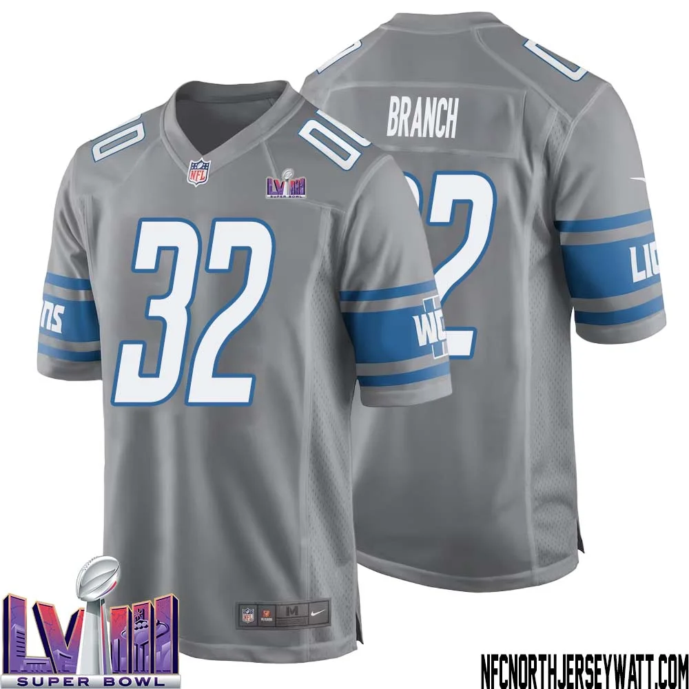 Brian Branch No 32 Men Grey Detroit Lions Player Super Bowl LVIII Alternate Game Jersey