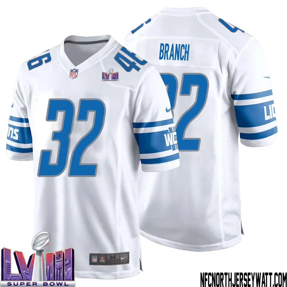 Brian Branch No 32 Men White Detroit Lions Player Super Bowl LVIII Away Game Jersey