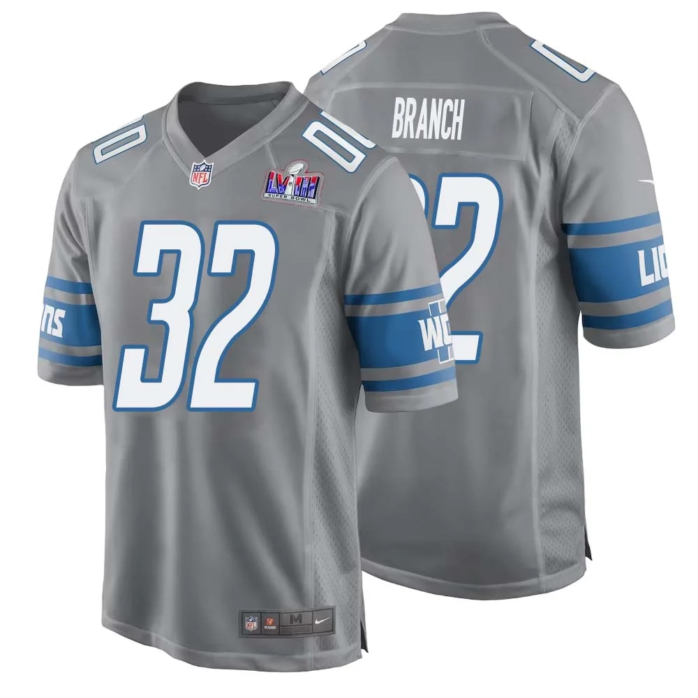 Brian Branch No 32 Mens Custom Gray Detroit Lions Alternate Super Bowl LVIII Game Jersey