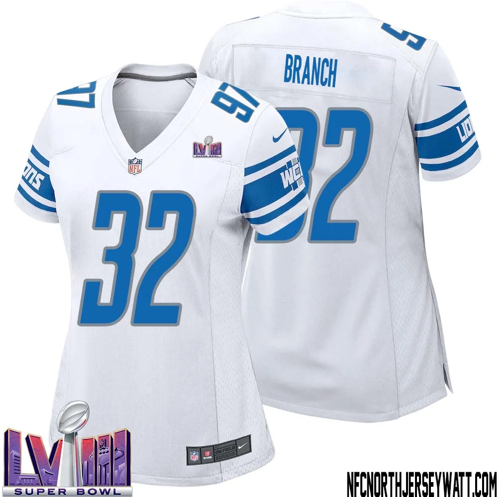 Brian Branch No 32 Women White Detroit Lions Player Super Bowl LVIII Away Game Jersey