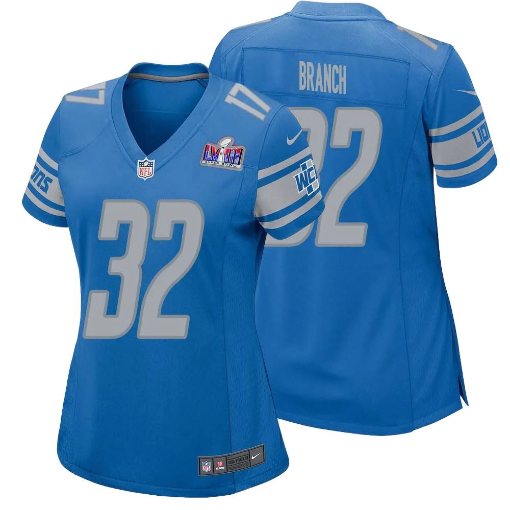 Brian Branch No 32 Womens Custom Blue Detroit Lions Super Bowl LVIII Player Home Game Jersey