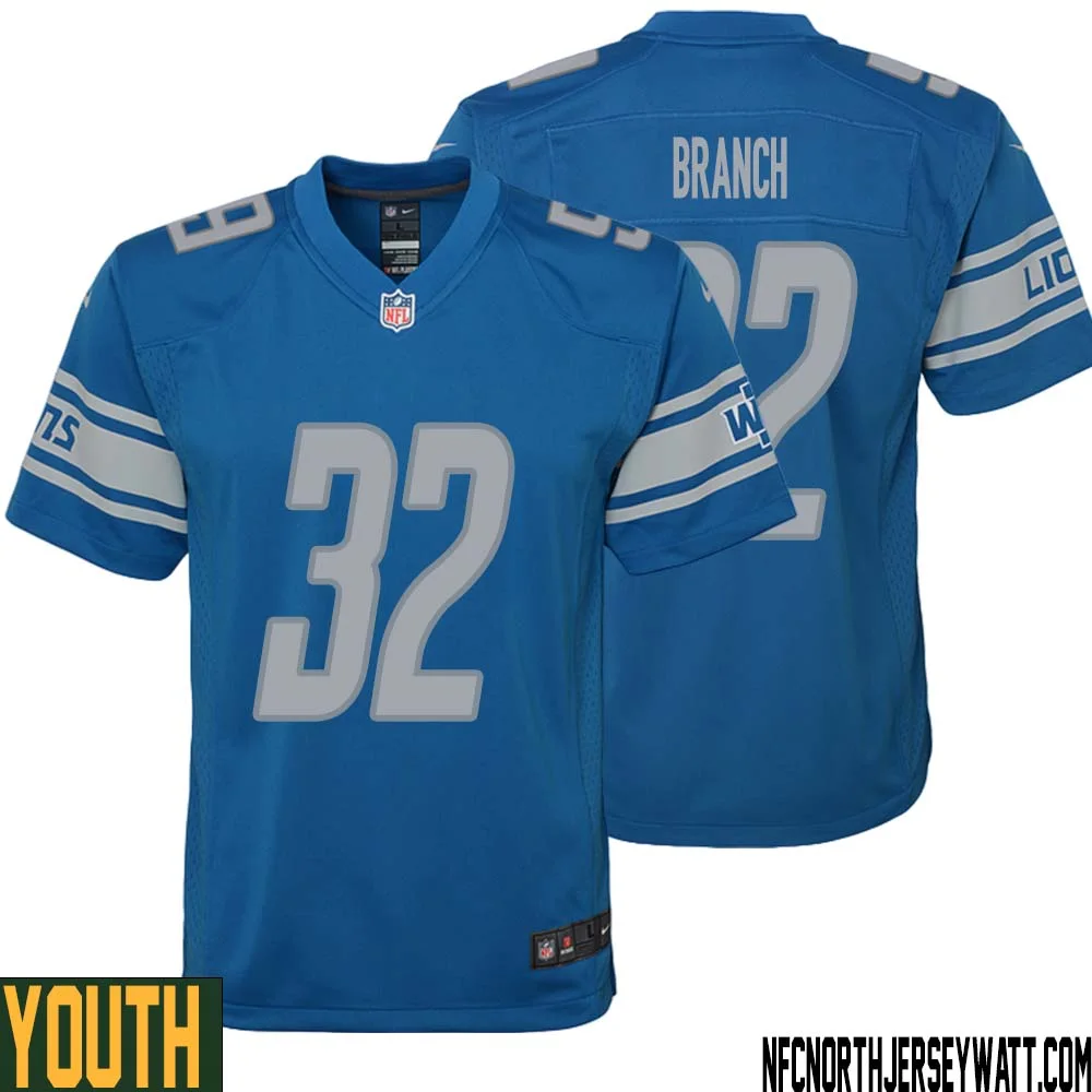 Brian Branch No 32 Youth Blue Detroit Lions Player Home Game Jersey