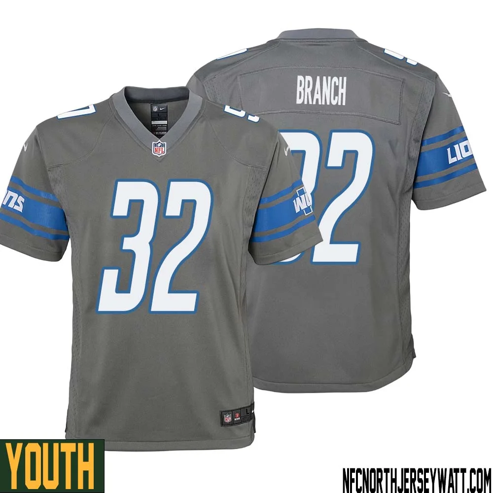 Brian Branch No 32 Youth Gray Detroit Lions Player Alternate Game Jersey 1