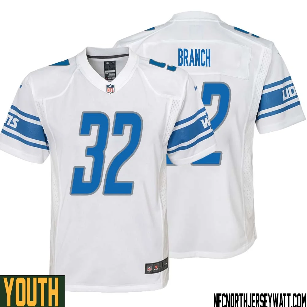 Brian Branch No 32 Youth White Detroit Lions Player Away Game Jersey