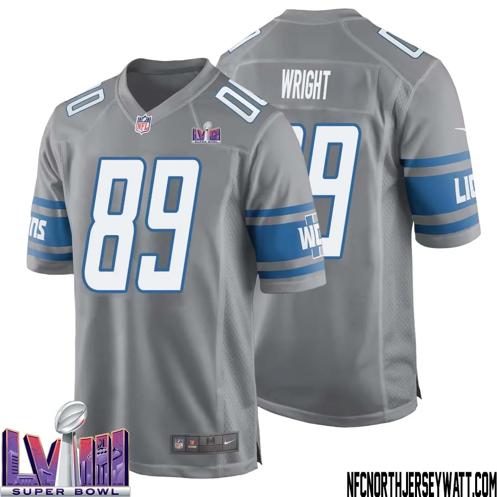 Brock Wright No 89 Men Grey Detroit Lions Player Super Bowl LVIII Alternate Game Jersey 1