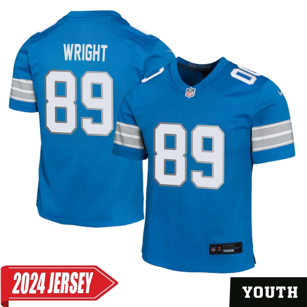 Brock Wright No 89 Youth s Detroit Lions Home Game 2024 Jersey Blue