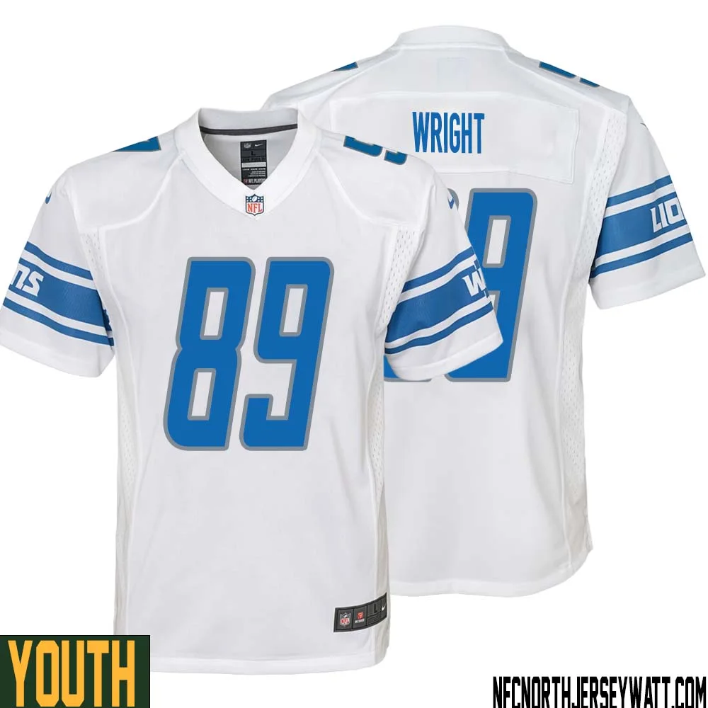 Brock Wright No 89 Youth White Detroit Lions Player Away Game Jersey