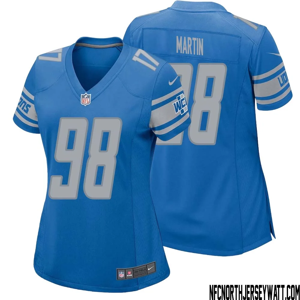 Brodric Martin No 98 Women Blue Detroit Lions Player Home Game Jersey 1