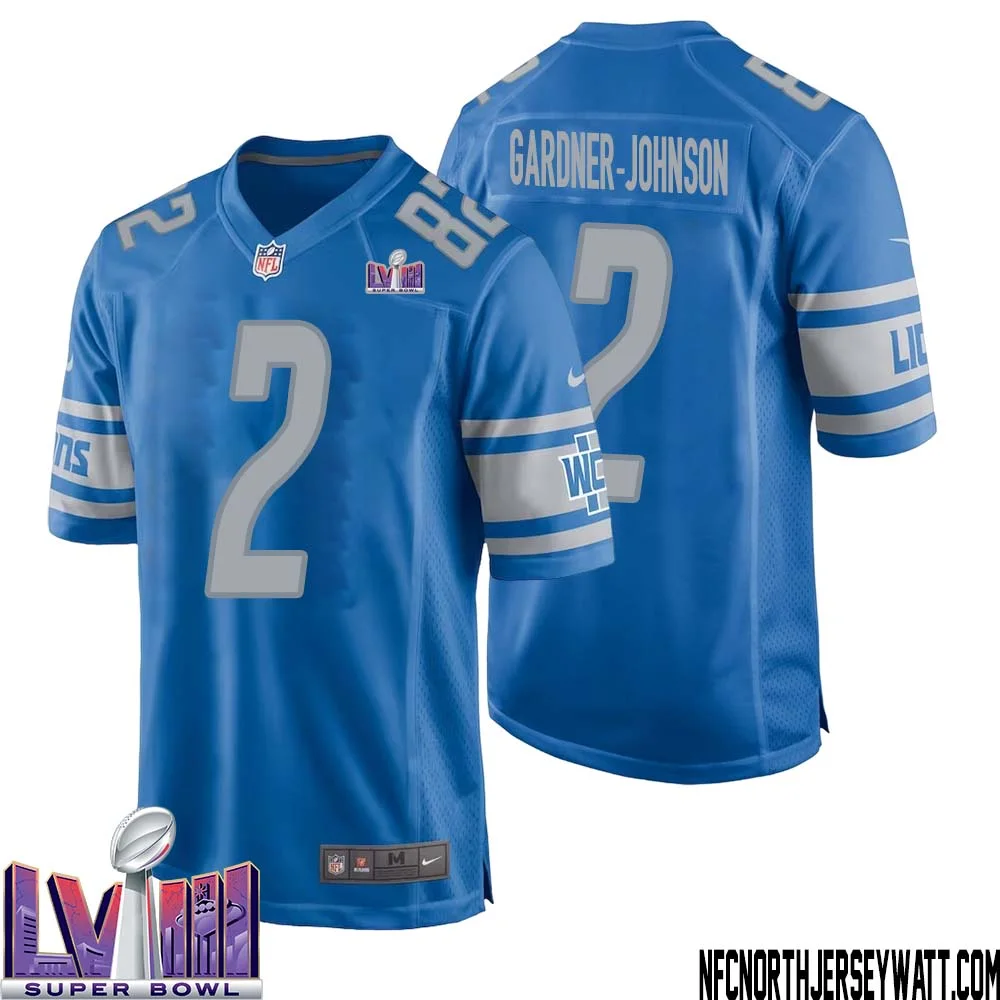 C.J. Gardner Johnson No 2 Men Blue Detroit Lions Player Super Bowl LVIII Home Game Jersey 1
