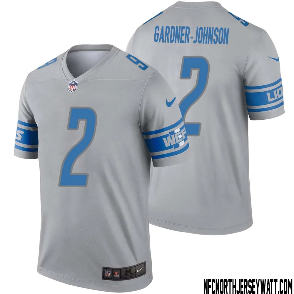 C.J. Gardner Johnson No 2 Men Gray Detroit Lions Inverted Legend Jersey 1