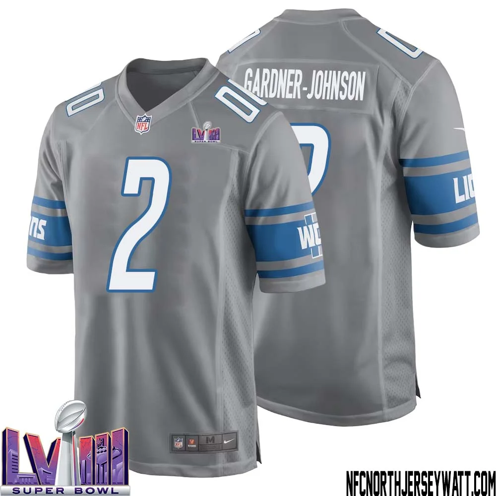 C.J. Gardner Johnson No 2 Men Grey Detroit Lions Player Super Bowl LVIII Alternate Game Jersey 1