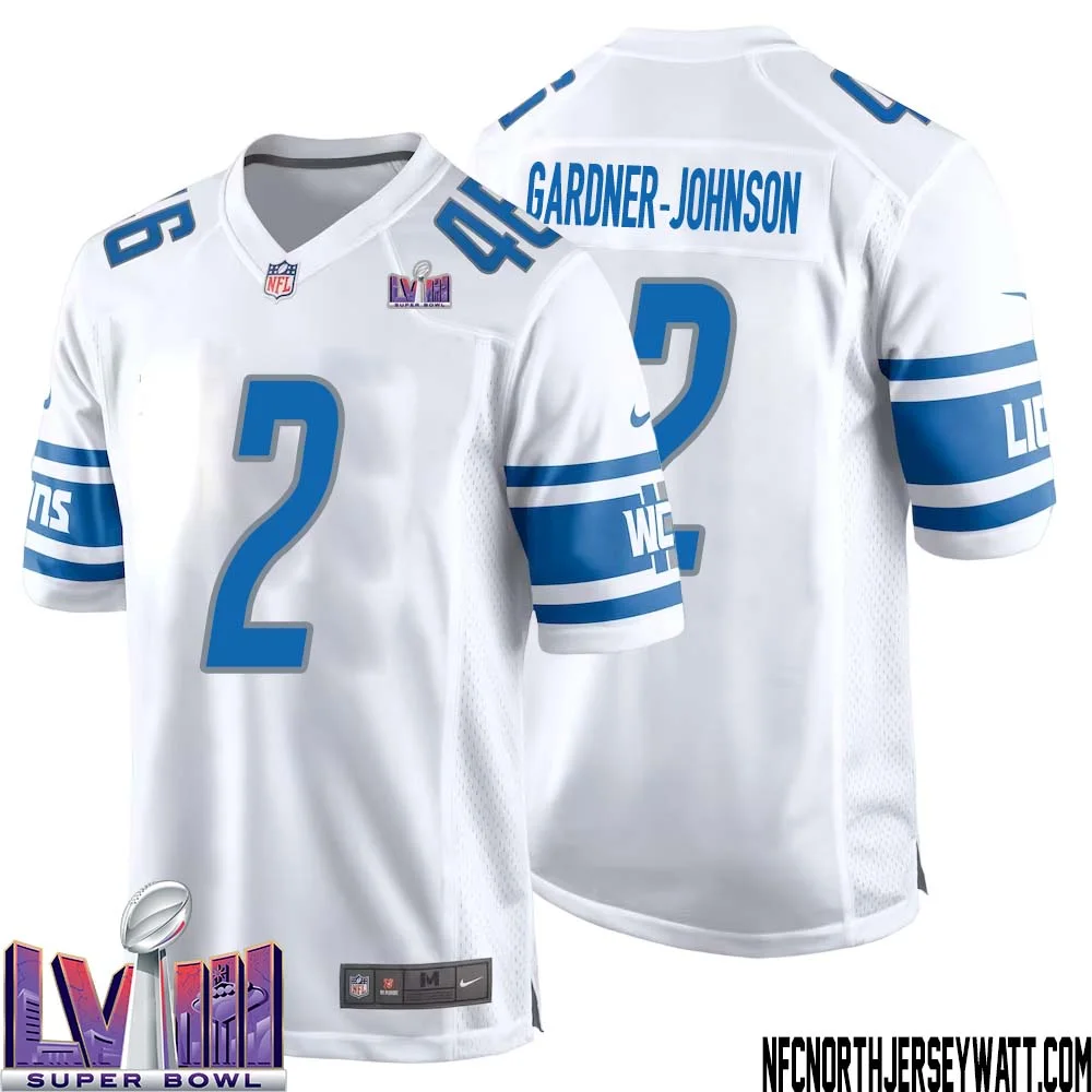 C.J. Gardner Johnson No 2 Men White Detroit Lions Player Super Bowl LVIII Away Game Jersey 1