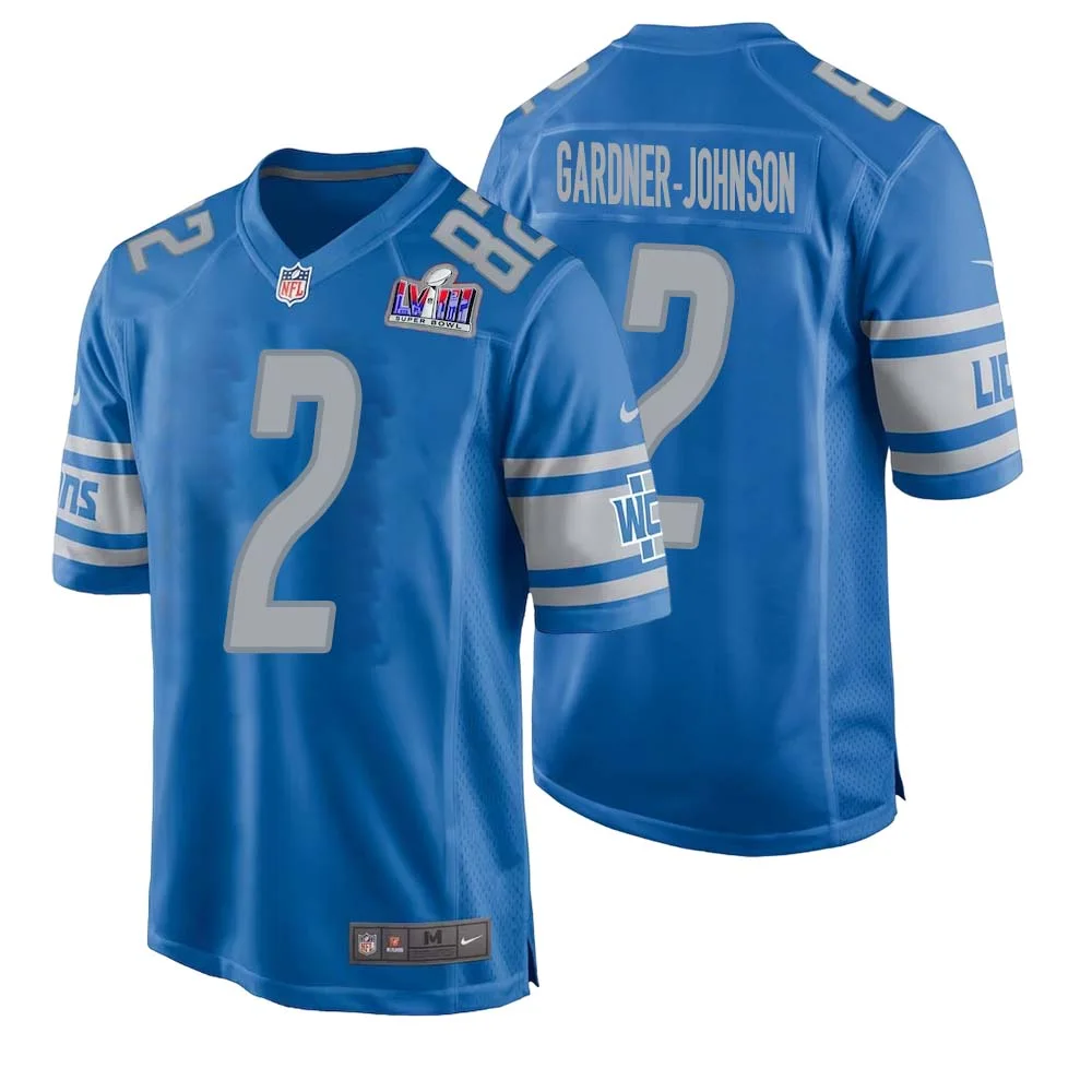 C.J. Gardner Johnson No 2 Mens Custom Blue Detroit Lions Super Bowl LVIII Player Home Game Jersey