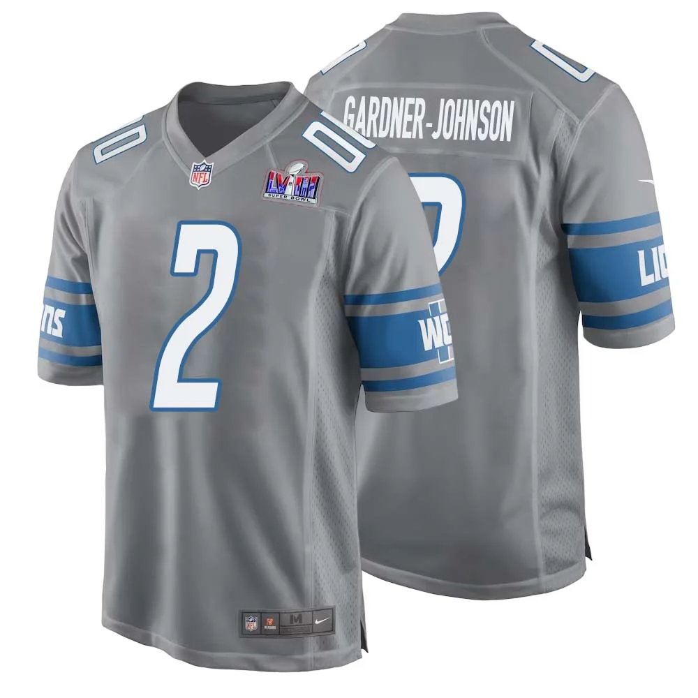 C.J. Gardner Johnson No 2 Mens Custom Gray Detroit Lions Alternate Super Bowl LVIII Game Jersey