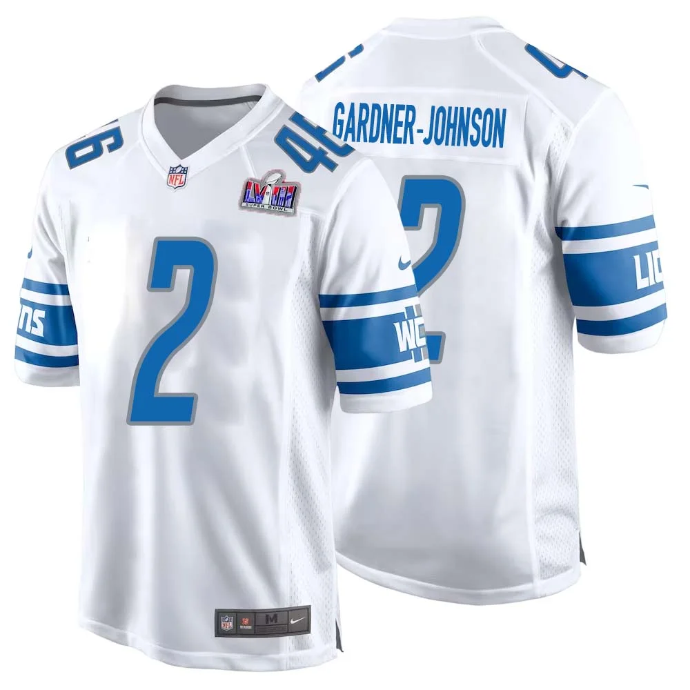 C.J. Gardner Johnson No 2 Mens Custom White Detroit Lions Super Bowl LVIII Away Game Jersey