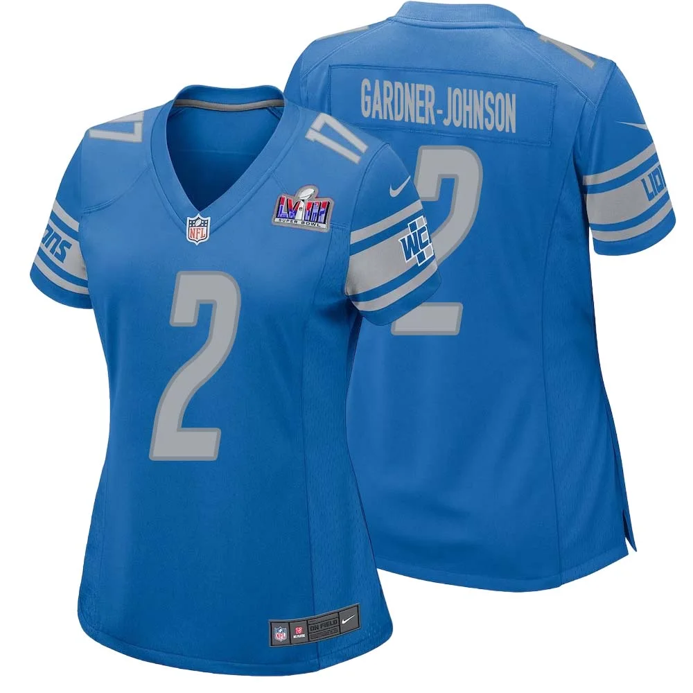 C.J. Gardner Johnson No 2 Womens Custom Blue Detroit Lions Super Bowl LVIII Player Home Game Jersey
