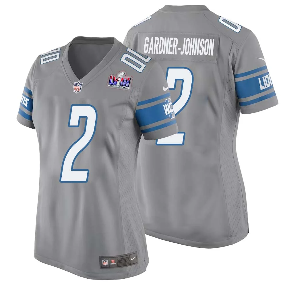 C.J. Gardner Johnson No 2 Womens Custom Gray Detroit Lions Alternate Super Bowl LVIII Game Jersey