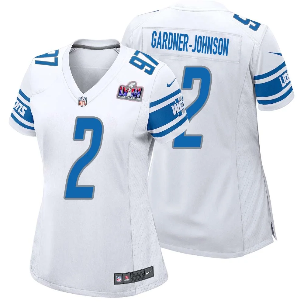 C.J. Gardner Johnson No 2 Womens Custom White Detroit Lions Super Bowl LVIII Away Game Jersey