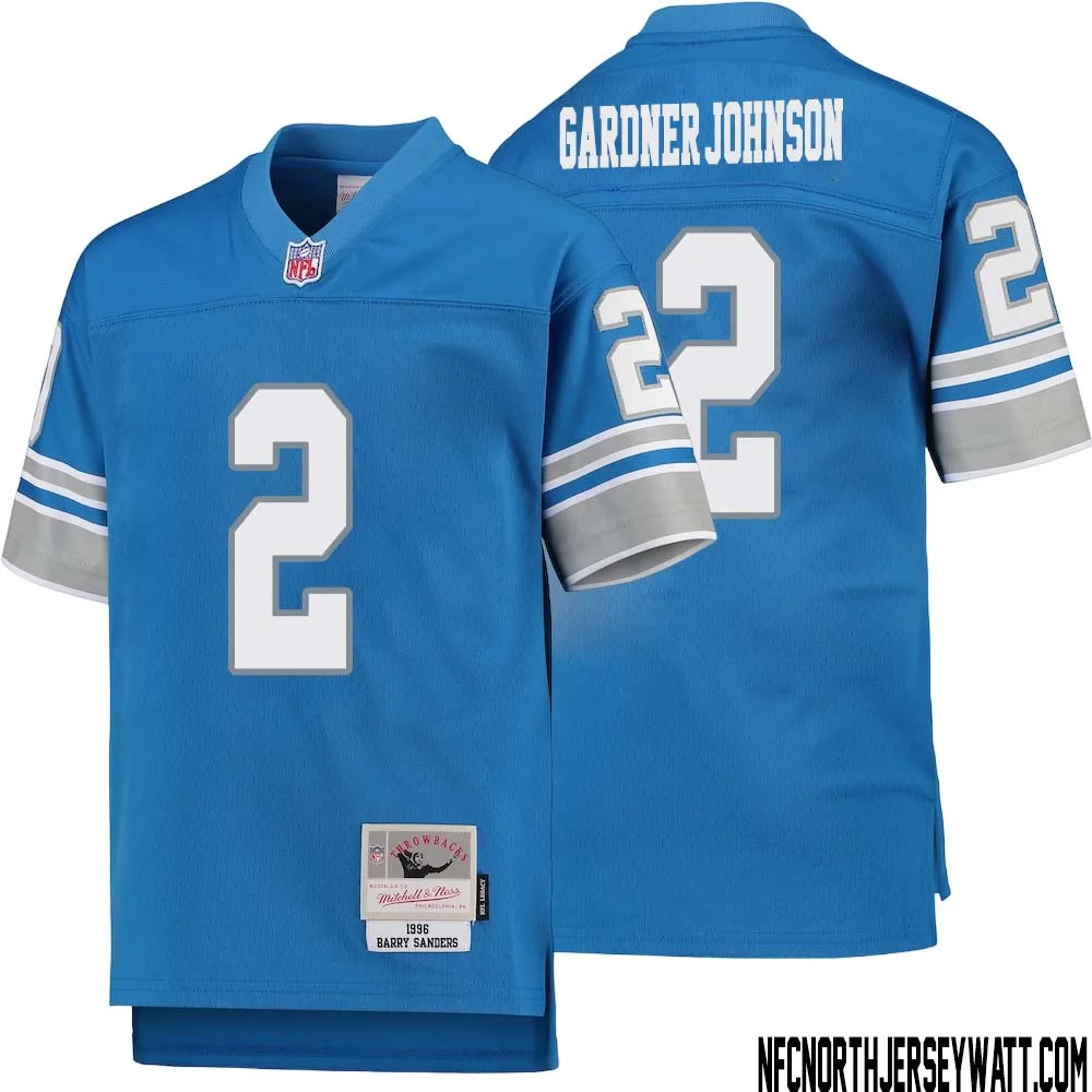 C.J. Gardner Johnson No 2 Youth Mitchell Ness Blue Detroit Lions 1996 Legacy Retired Player Jersey 1