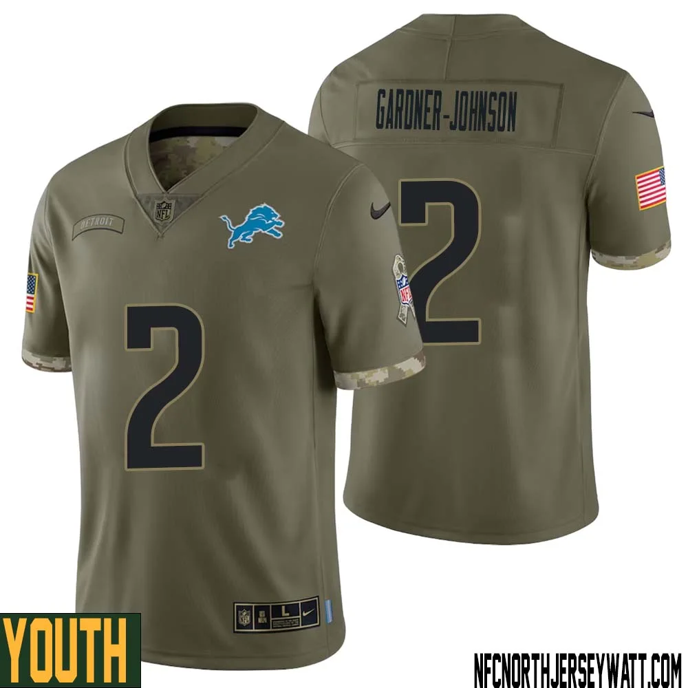 C.J. Gardner Johnson No 2 Youth Olive Detroit Lions 2022 Salute To Service Retired Player Limited Jersey