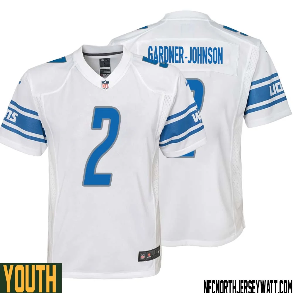 C.J. Gardner Johnson No 2 Youth White Detroit Lions Player Away Game Jersey 1