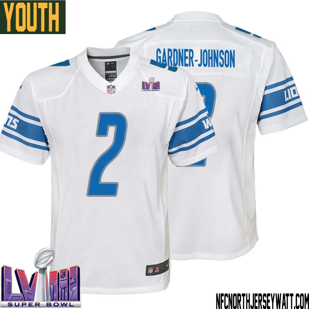 C.J. Gardner Johnson No 2 Youth White Detroit Lions Player Super Bowl LVIII Away Game Jersey