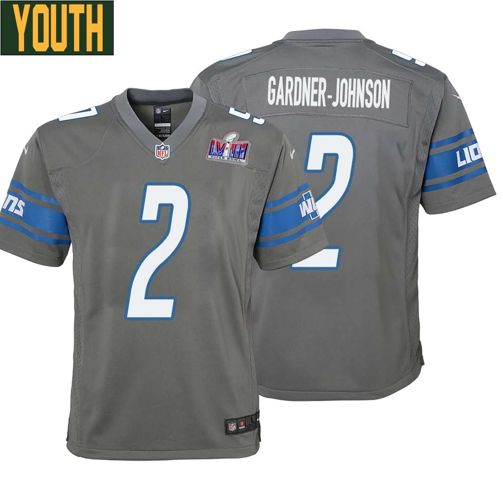 C.J. Gardner Johnson No 2 Youths Custom Gray Detroit Lions Alternate Super Bowl LVIII Game Jersey