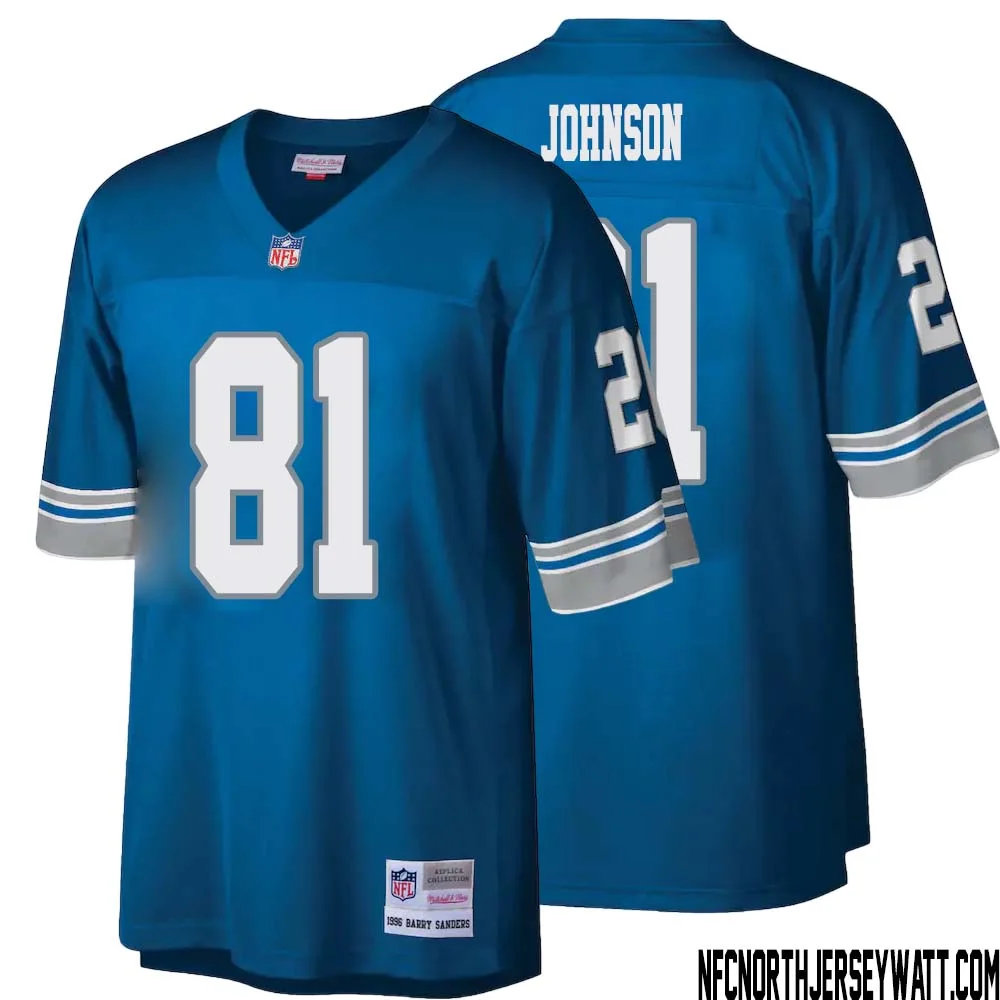 Calvin Johnson No 81 Men Mitchell Ness Blue Detroit Lions Legacy Replica Jersey