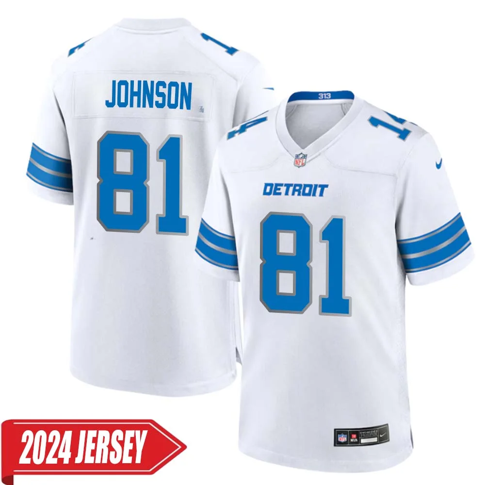 Calvin Johnson No 81 Men s Detroit Lions Away Game 2024 Jersey White