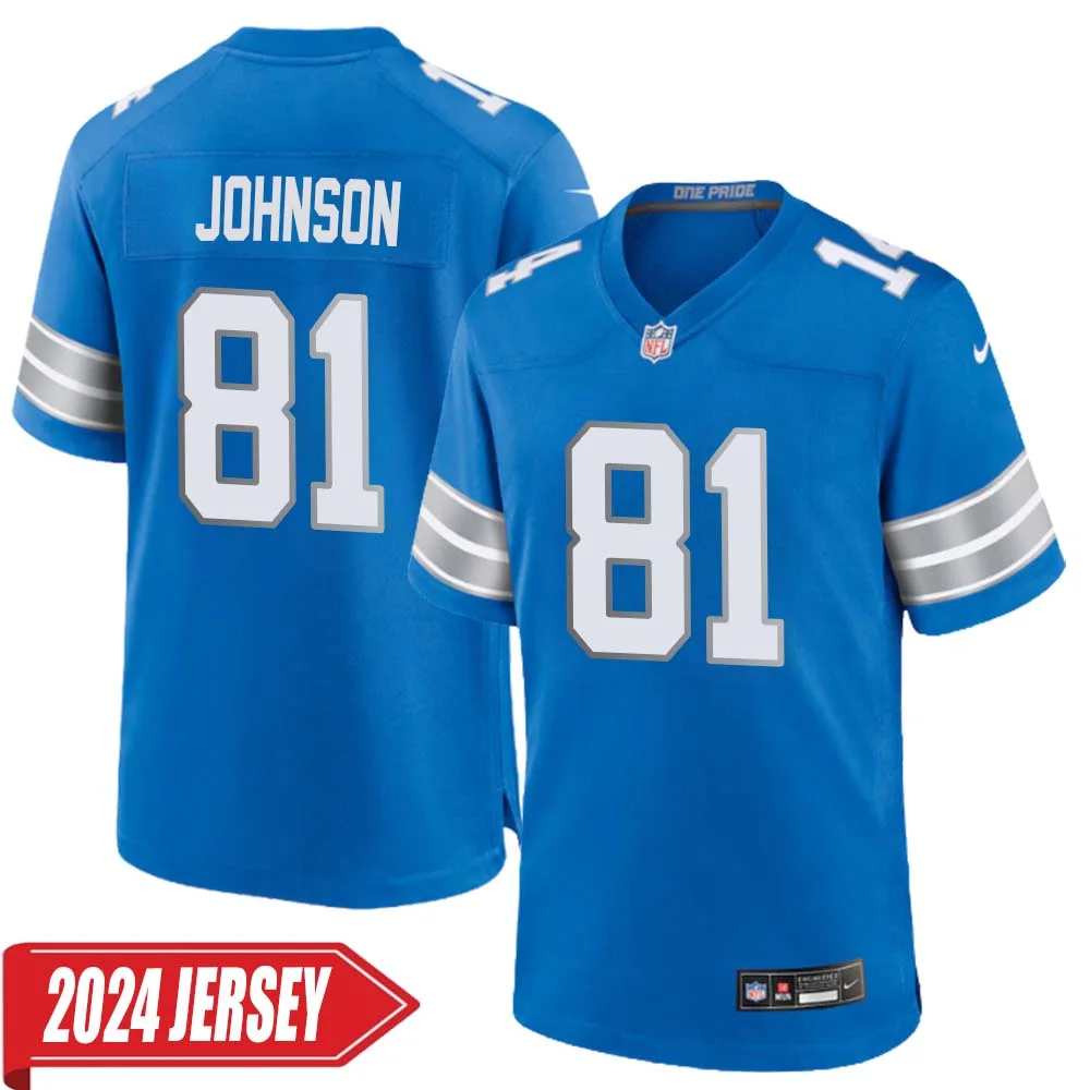 Calvin Johnson No 81 Men s Detroit Lions Home Game 2024 Jersey Blue