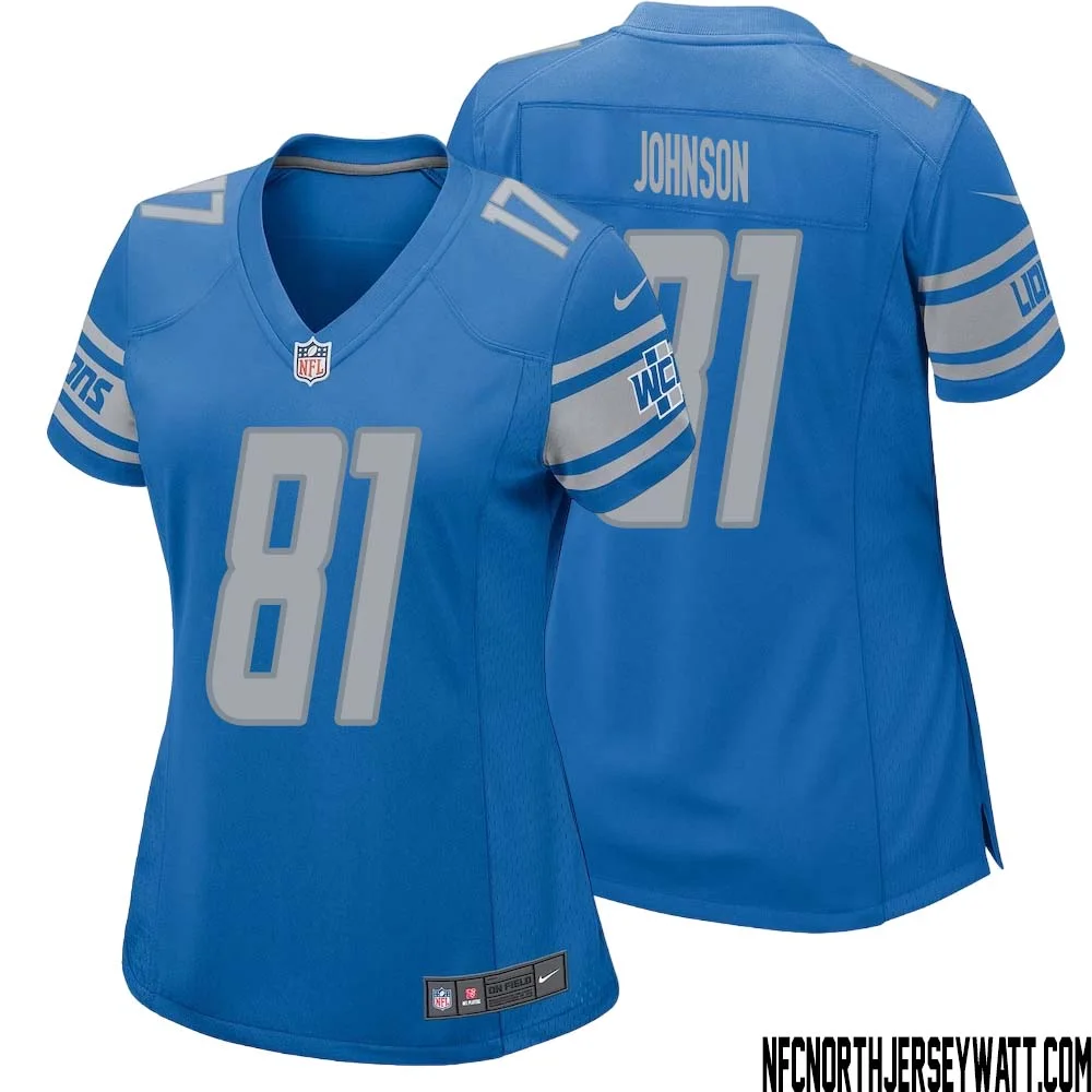 Calvin Johnson No 81 Women Blue Detroit Lions Player Home Game Jersey