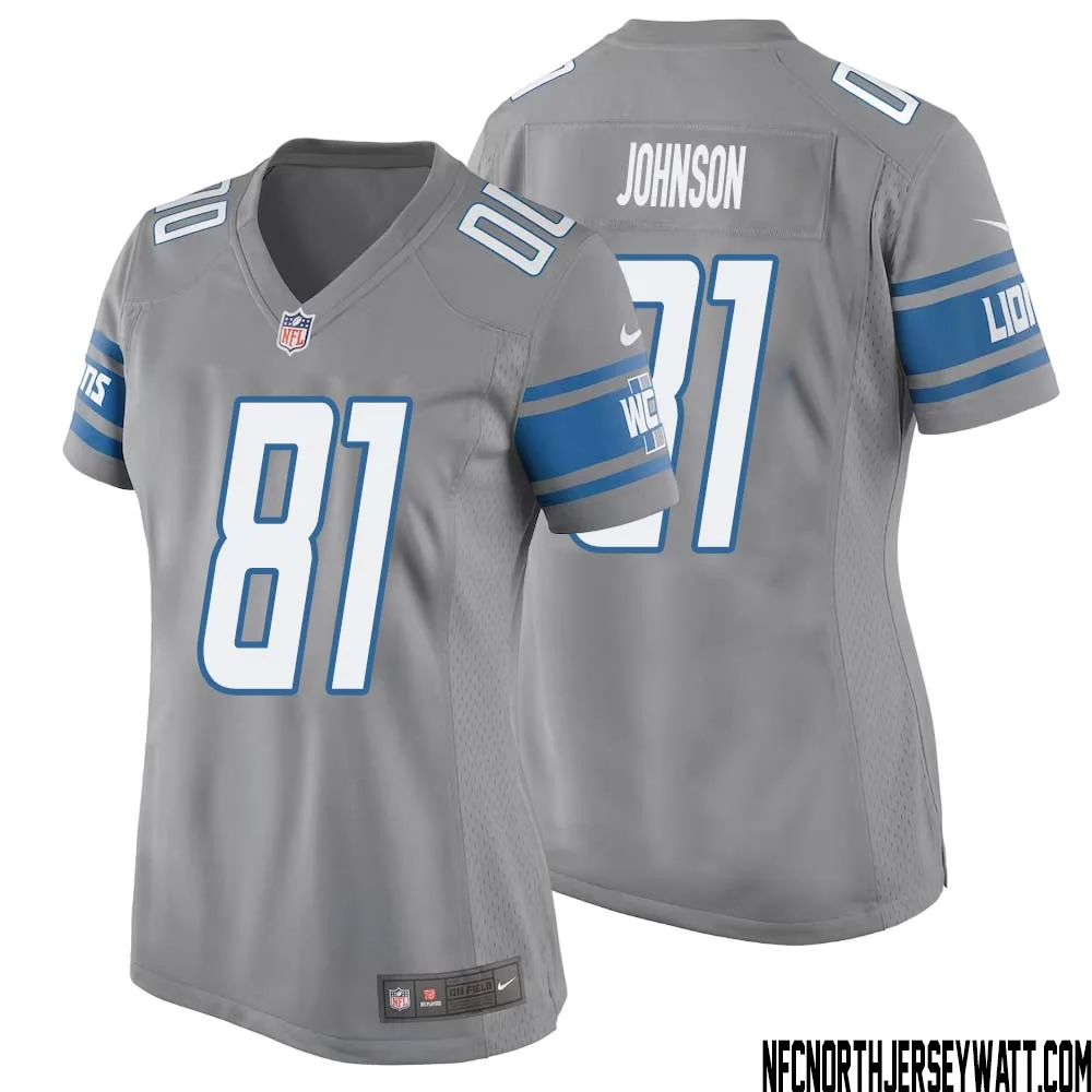 Calvin Johnson No 81 Women Gray Detroit Lions Player Alternate Game Jersey