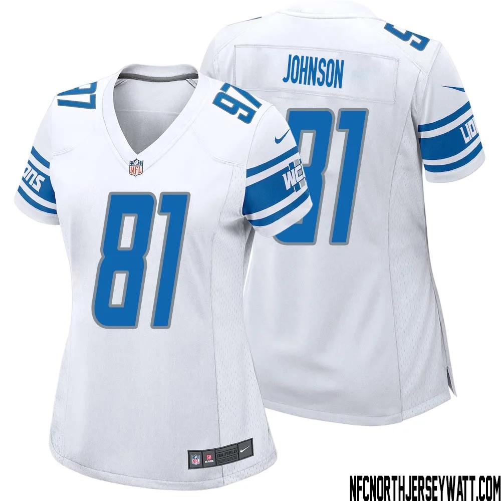 Calvin Johnson No 81 Women White Detroit Lions Player Away Game Jersey 1