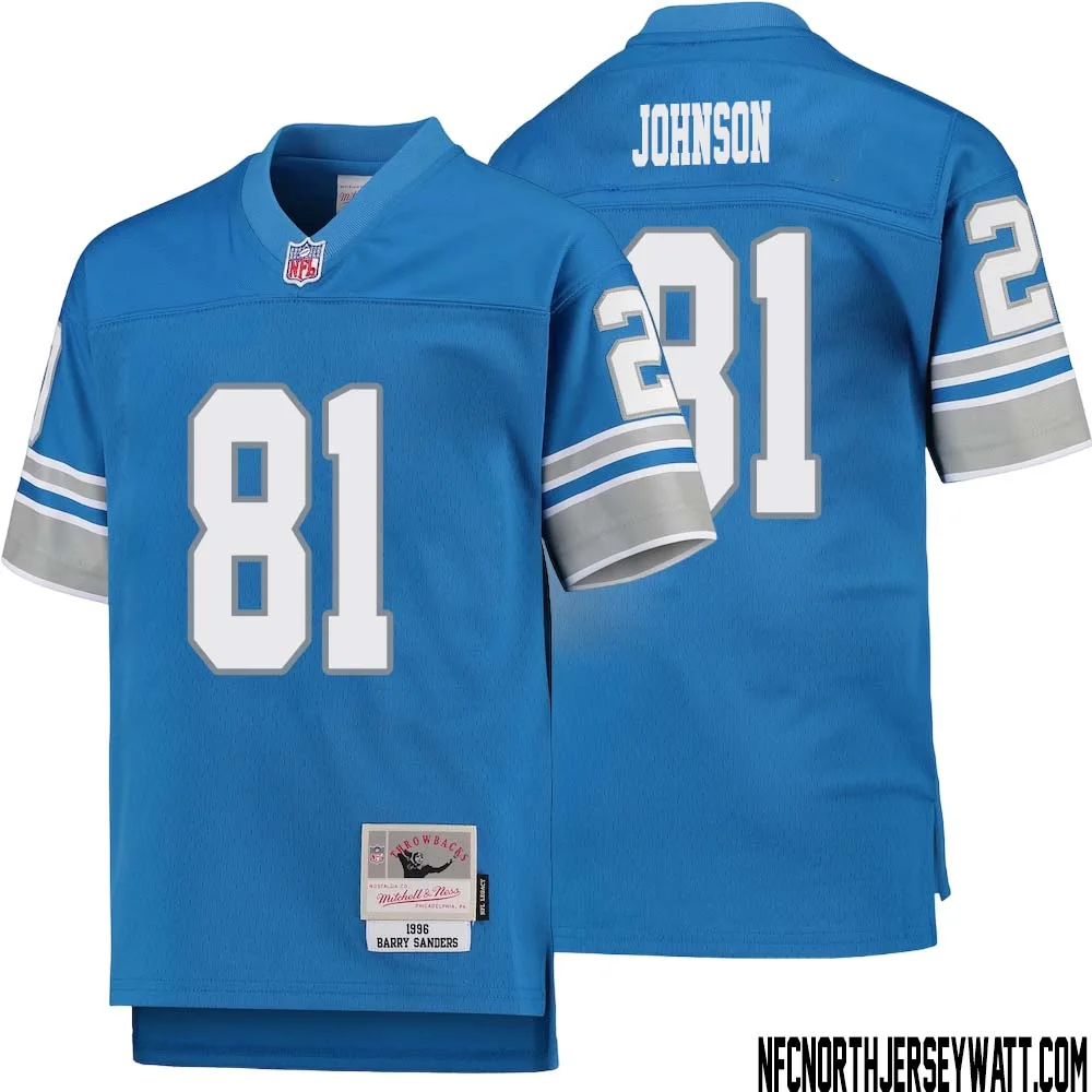 Calvin Johnson No 81 Youth Mitchell Ness Blue Detroit Lions 1996 Legacy Retired Player Jersey 1