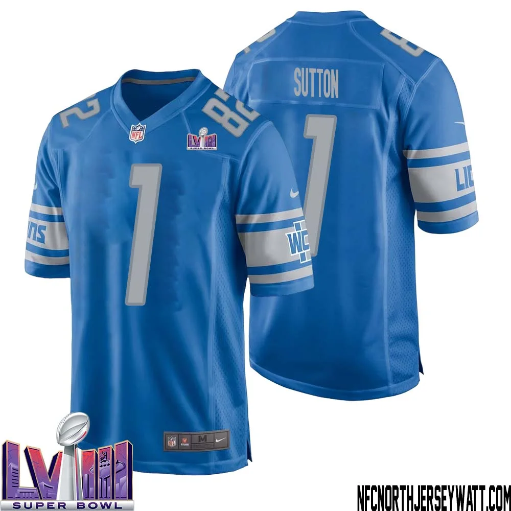 Cameron Sutton No 1 Men Blue Detroit Lions Player Super Bowl LVIII Home Game Jersey