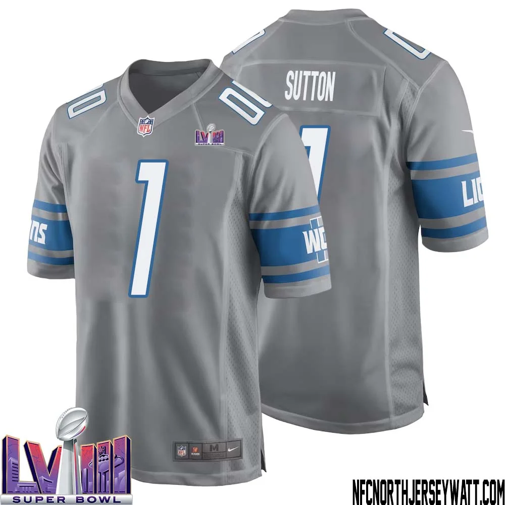 Cameron Sutton No 1 Men Grey Detroit Lions Player Super Bowl LVIII Alternate Game Jersey 1