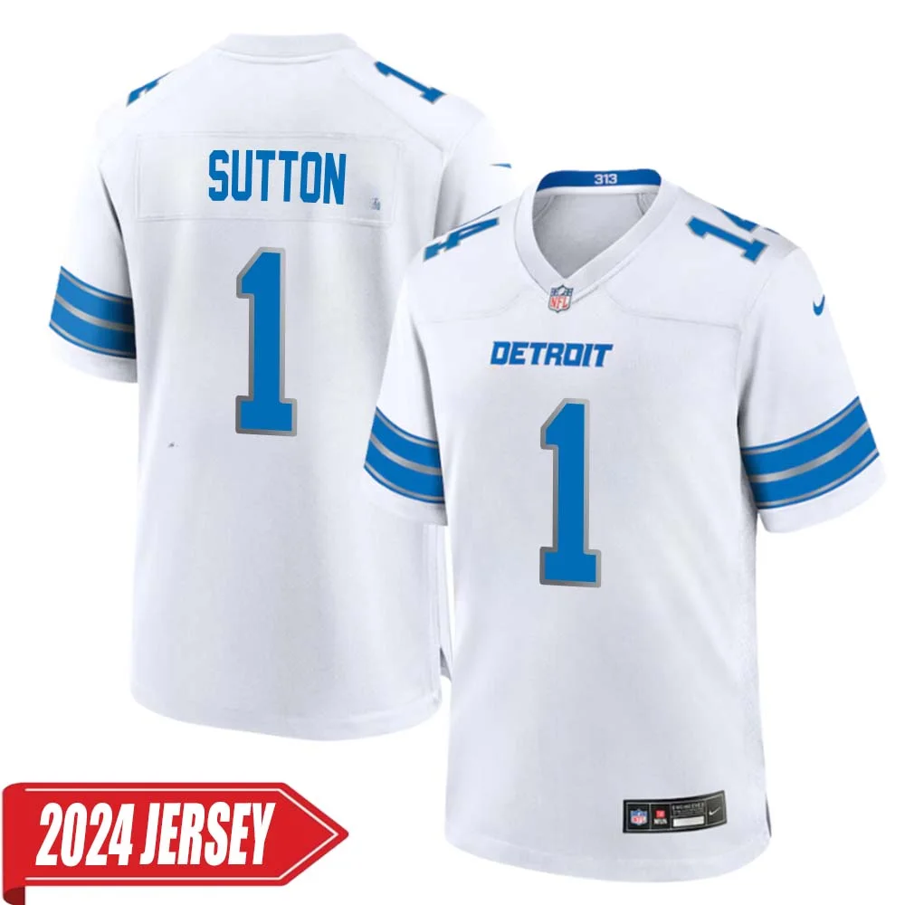 Cameron Sutton No 1 Men s Detroit Lions Away Game 2024 Jersey White