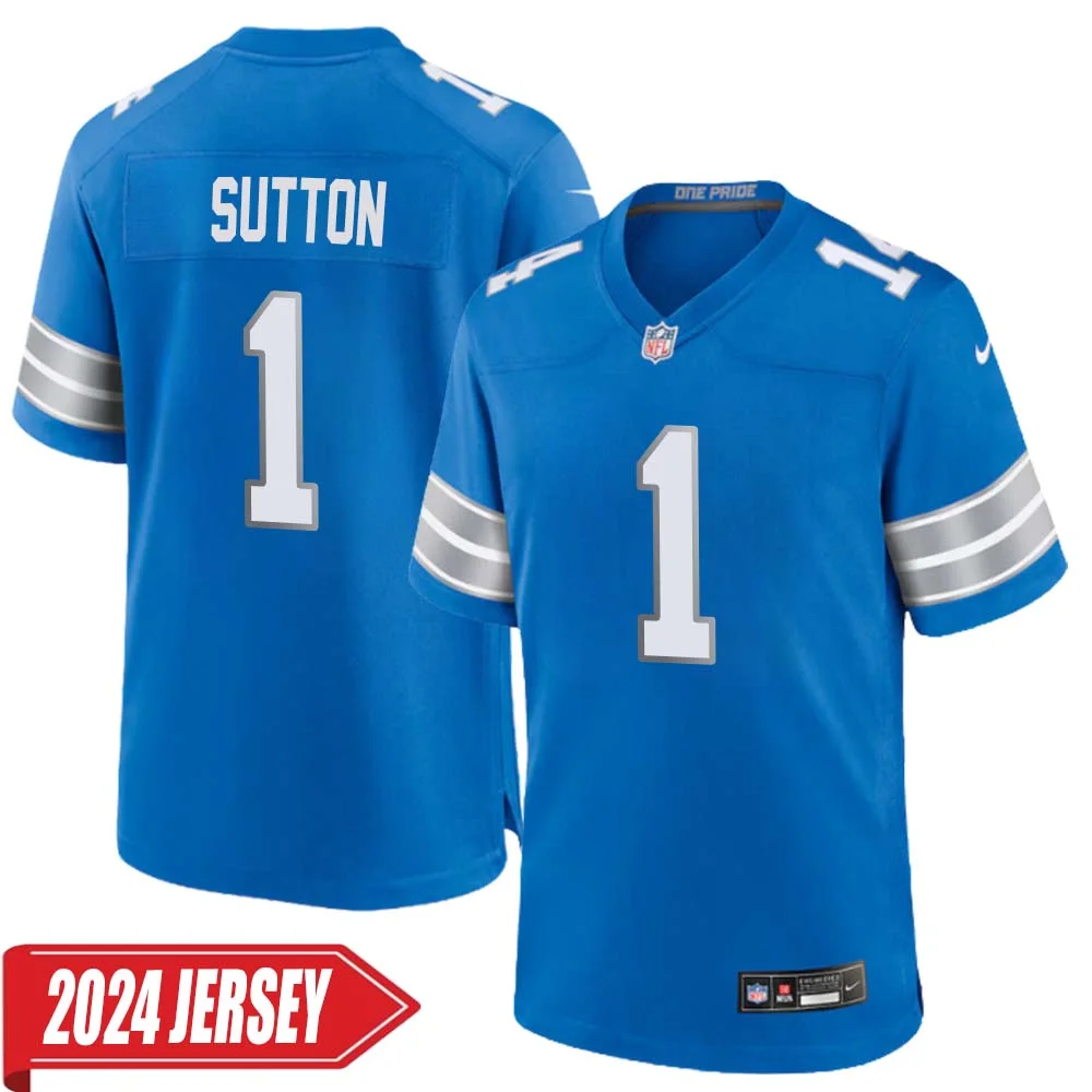 Cameron Sutton No 1 Men s Detroit Lions Home Game 2024 Jersey Blue