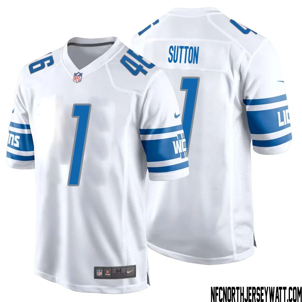 Cameron Sutton No 1 Men White Detroit Lions Player Away Game Jersey 1