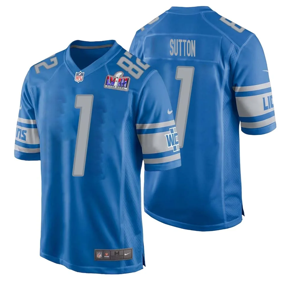 Cameron Sutton No 1 Mens Custom Blue Detroit Lions Super Bowl LVIII Player Home Game Jersey