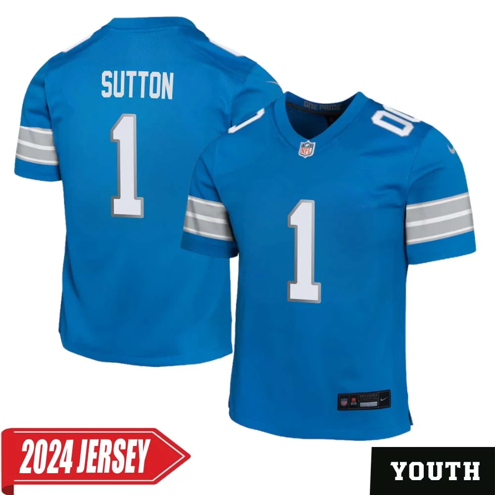 Cameron Sutton No 1 Youth s Detroit Lions Home Game 2024 Jersey Blue